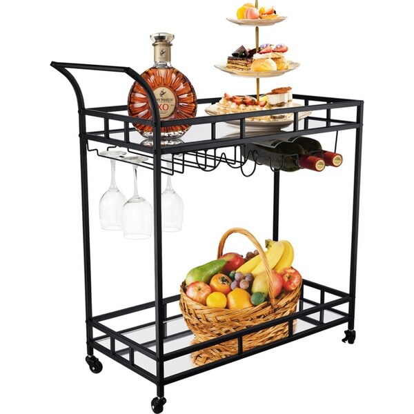 ACA Black Bar Cart Trolley Serving Drink Coffee Liquor Tea Wine Cocktail Alcohol