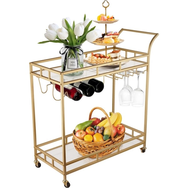 ACA Gold Bar Cart Trolley Serving Drink Coffee Liquor Tea Wine Cocktail Alcohol