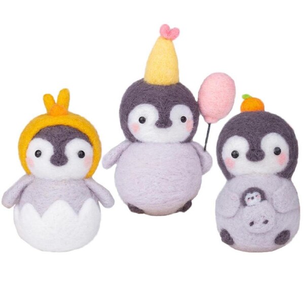 Catzon Penguin Doll Needle Felting Hand Spinning DIY Craft Materials Pack of 3-C