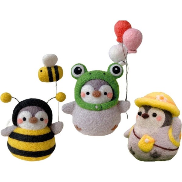 Catzon Penguin Doll Needle Felting Hand Spinning DIY Craft Materials Pack of 3-F