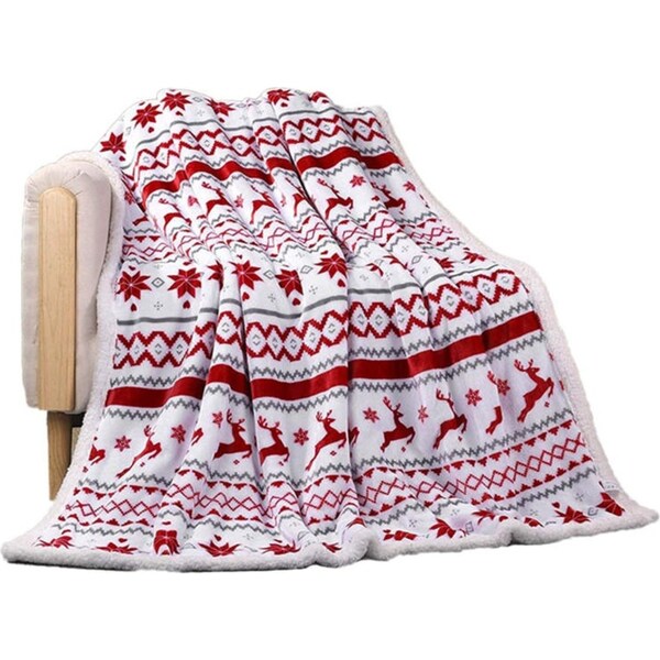 Catzon Christmas Printed Blanket Thickened Lamb Fleece Warm Nap Blanket-Elk