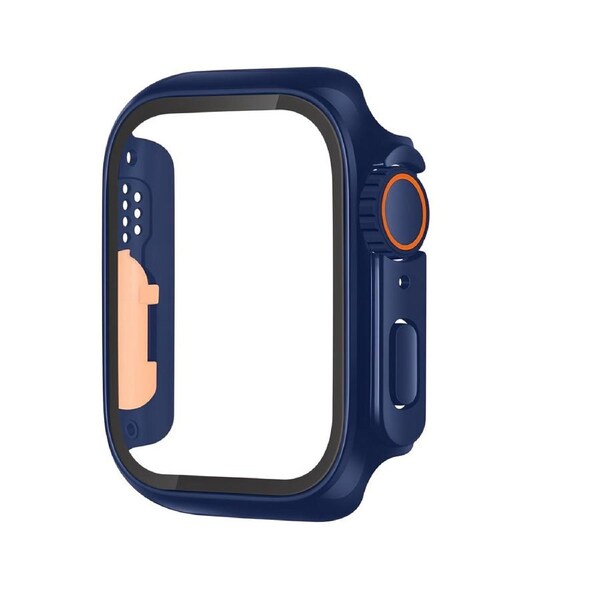 For Apple Watch Series 9,45-mm Case,Glass PC Integrated Case,Midnight Blue Orange
