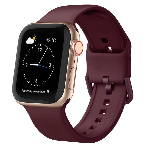 For Apple Watch Series 1,38-mm Case,Pin Buckle Silicone Watch Band,Wine Red