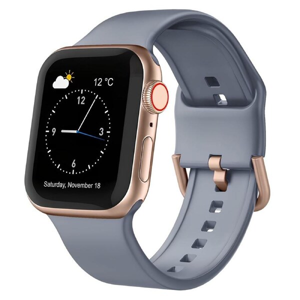 For Apple Watch SE (2nd Gen),44-mm Case,Pin Buckle Silicone Watch Band,Blue Grey