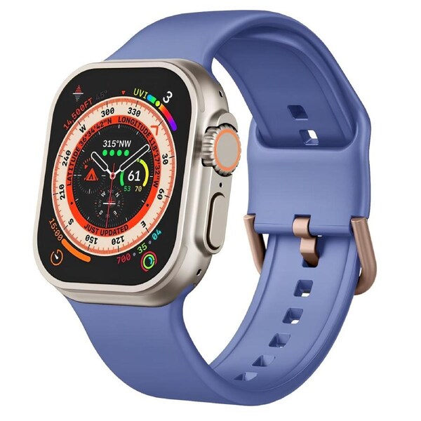 For Apple Watch Series 7,45-mm Case,Pin Buckle Silicone Watch Band,Cyan Blue