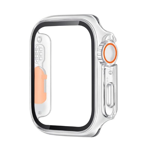 For Apple Watch Series 7,45-mm Case,Glass PC Integrated Case,Transparent Orange