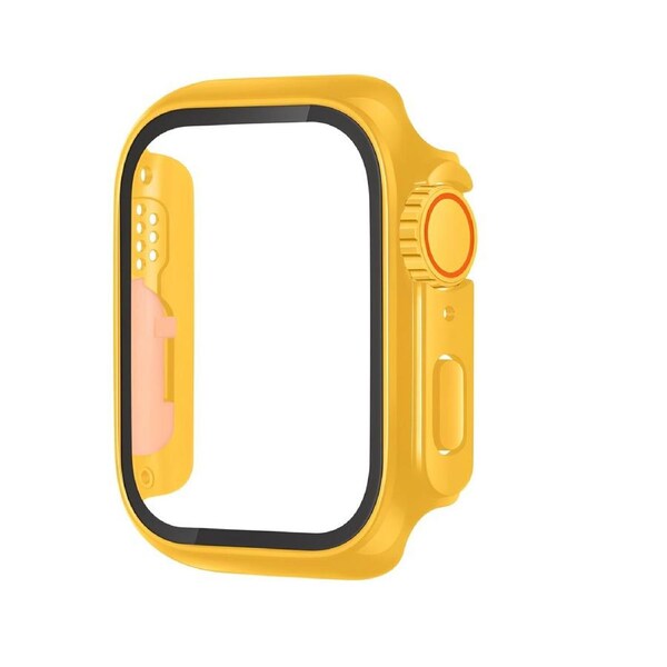 For Apple Watch Series 7,41-mm Case,Glass PC Integrated Case,Yellow