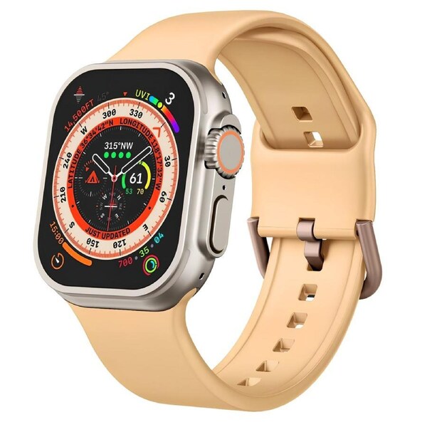For Apple Watch SE (2nd Gen),44-mm Case,Pin Buckle Silicone Watch Band,Light Orange