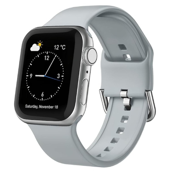 For Apple Watch SE (2nd Gen),44-mm Case,Pin Buckle Silicone Watch Band,Light Grey
