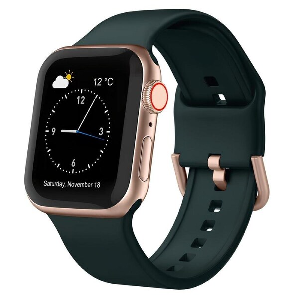 For Apple Watch Series 3,42-mm Case,Pin Buckle Silicone Watch Band,Dark Green