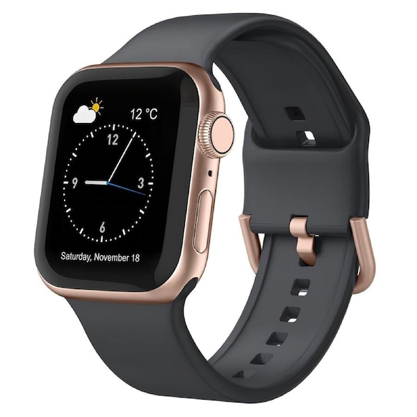 For Apple Watch SE (2nd Gen),44-mm Case,Pin Buckle Silicone Watch Band,Dark Grey