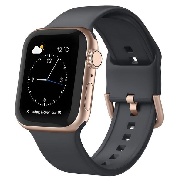 For Apple Watch Series 8,41-mm Case,Pin Buckle Silicone Watch Band,Dark Grey