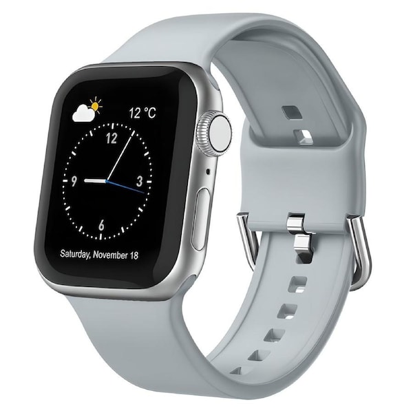 For Apple Watch Series 1,38-mm Case,Pin Buckle Silicone Watch Band,Light Grey
