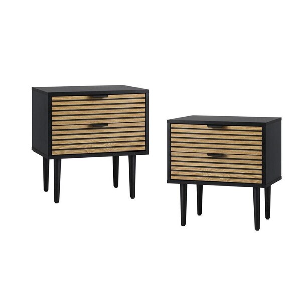 Oikiture 2PCS Bedside Table 2 Drawers Side Table Storage Unit Black