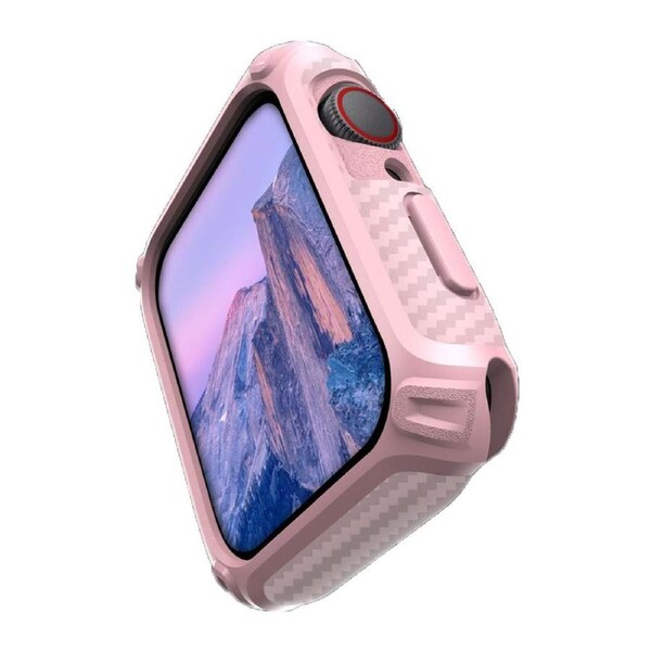 For Apple Watch Series 8,41-mm Case,Carbon Fibre Texture Cover Pink