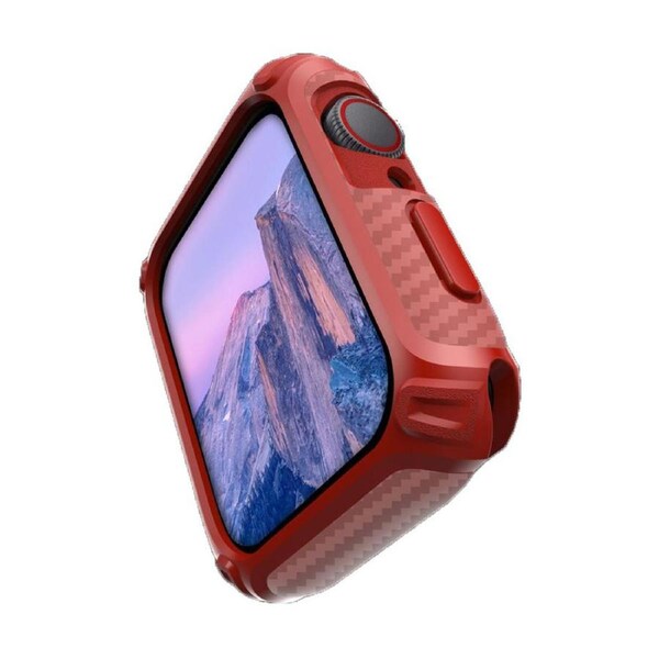 For Apple Watch Series 7,41-mm Case,Carbon Fibre Texture Cover Red