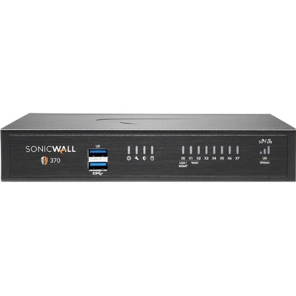 SonicWall TZ370 Network Security/Firewall Appliance Support/Service - TAA Compliant - 8 Port - 10/100/1000Base-T - Gigabit Ethernet - No - DES, AES -