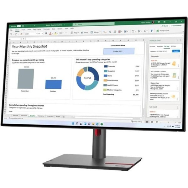 Lenovo ThinkVision P27h-30 27" Class WQHD LCD Monitor - 16:9 - 27" Viewable - In-plane Switching (IPS) Technology - WLED Backlight - 2560 x 1440 - -