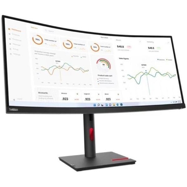 Lenovo ThinkVision T34w-30 34" Class UW-QHD Curved Screen LCD Monitor - 21:9 - Raven Black - 34" Viewable - Vertical Alignment (VA) - 3440 x 1440 - -