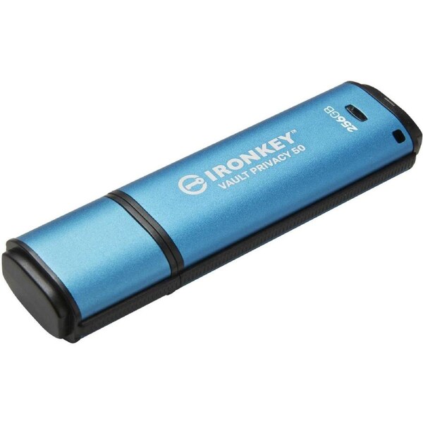 IronKey Vault Privacy 50 Series IKVP50 256 GB USB 3.2 (Gen 1) Type A Flash Drive - Blue - 256-bit AES - TAA Compliant - 230 MB/s Read Speed - 150