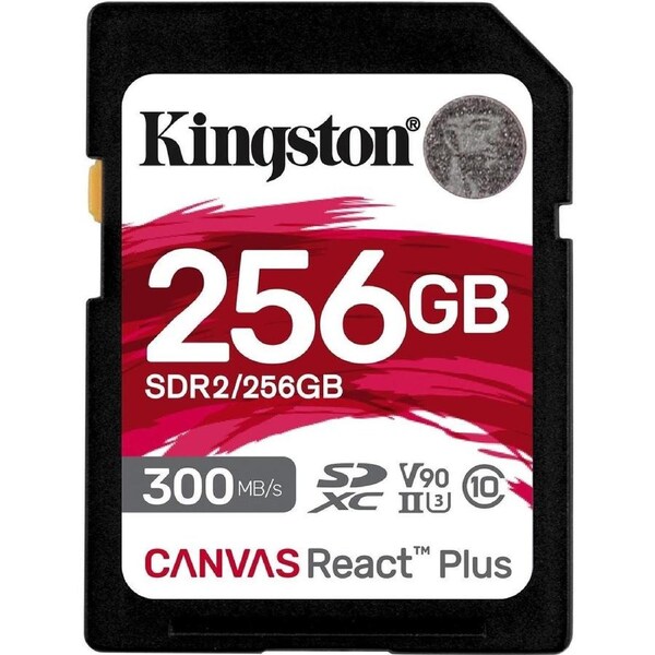 Kingston Canvas React Plus SDR2 256 GB Class 10/UHS-II (U3) V90 SDXC - 300 MB/s Read - 260 MB/s Write