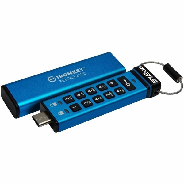 IronKey Keypad 200 512 GB USB 3.2 (Gen 1) Type C Flash Drive - 256-bit AES, XTS-AES - 280 MB/s Read Speed - 200 MB/s Write Speed - 3 Year Warranty