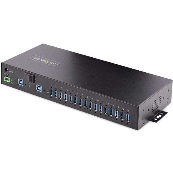 StarTech.com 16-Port Industrial USB 3.0 Hub 5Gbps, Mountable, Terminal Block Power Up to 120W Shared, USB Charging, Dual-Host Hu