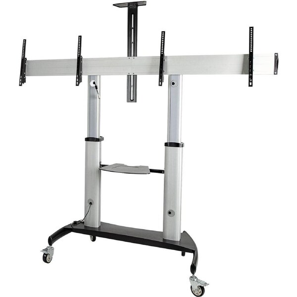 StarTech.com Dual TV Cart, 60in VESA TVs up to 50kg/110lb each, Height Adjustable Mobile Display Mount/Cart, Rolling TV Cart on