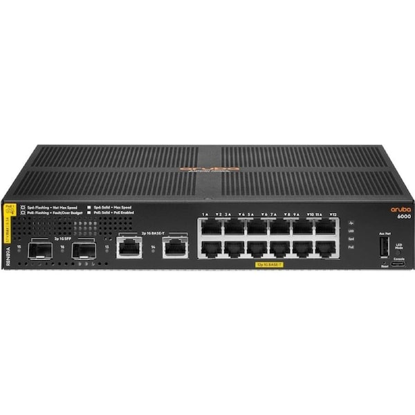 Aruba CX 6000 12 Ports Manageable Ethernet Switch - Gigabit Ethernet - 10/100/1000Base-T, 100/1000Base-X - 3 Layer Supported - Modular - 2 SFP Slots