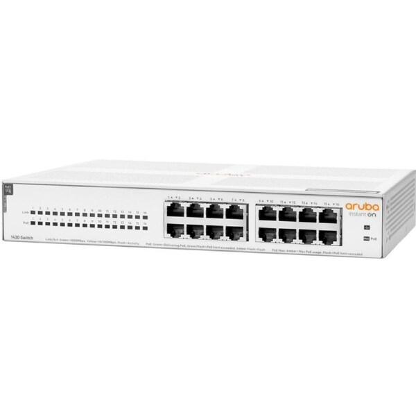 Aruba Instant On 1430 16 Ports Ethernet Switch - Gigabit Ethernet - 10/100/1000Base-T - 2 Layer Supported - 147 W Power Consumpt