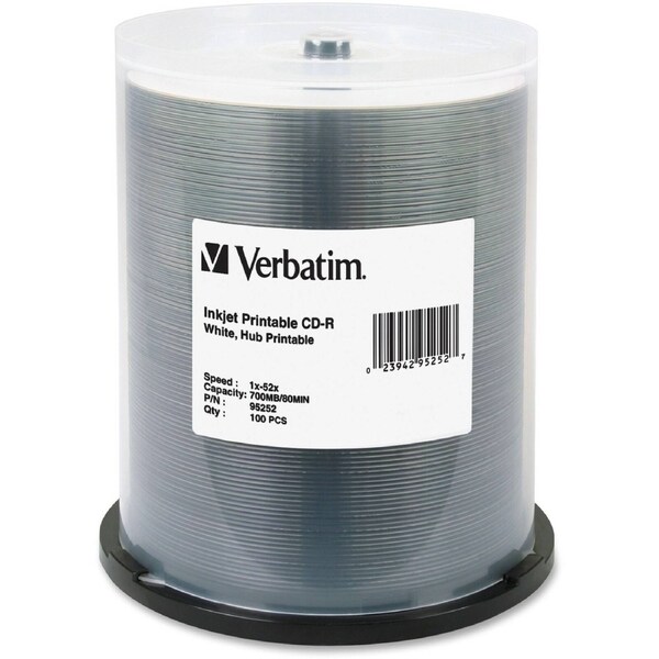 Verbatim 95252 CD Recordable Media - CD-R - 52x - 700 MB - 100 / Pack - White - Printable - Inkjet Printable