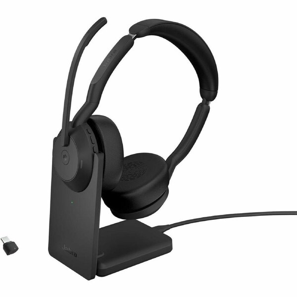 Jabra Evolve2 55 Wireless On-ear Stereo Headset - Binaural - Supra-aural - 3000 cm - Bluetooth - 20 Hz to 20 kHz - MEMS Technology, Noise Cancelling