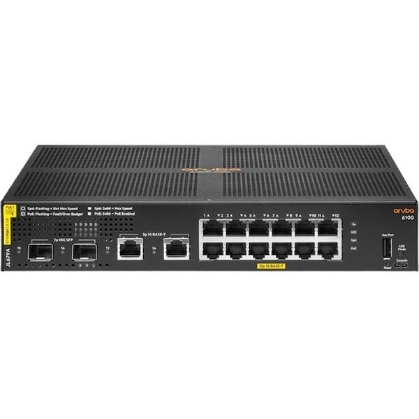 Aruba 6100 12 Ports Manageable Ethernet Switch - Gigabit Ethernet, 10 Gigabit Ethernet - 10/100/1000Base-T, 10GBase-X - 2 Layer