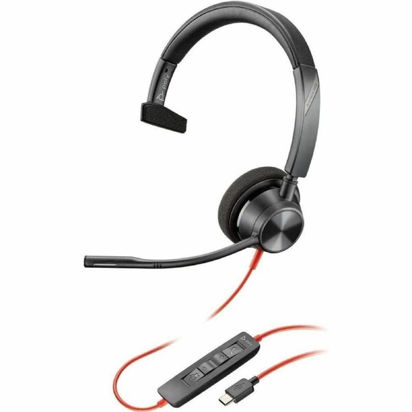 Poly Blackwire 3310 Wired On-ear Mono Headset - Black - Monaural - Supra-aural - 32 Ohm - 215 cm Cable - Omni-directional Microphone - Noise - USB C,