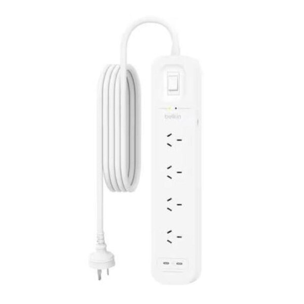 4-Outlet Surge Protector with Dual USB-C 30W PPS 2m Cord