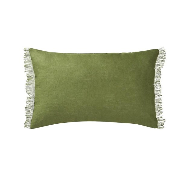 Olive French Linen Filled Cushion - 35cm x 55cm