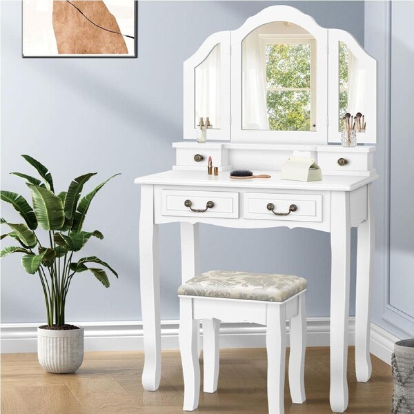 ALFORDSON Dressing Table Stool Set Foldable White