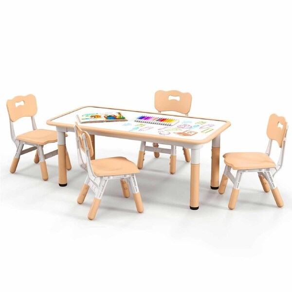 Costway Activity Table & 4 Chairs Height Adjustable Toy Play Desk w/Graffiti Desktop Art Craft Study