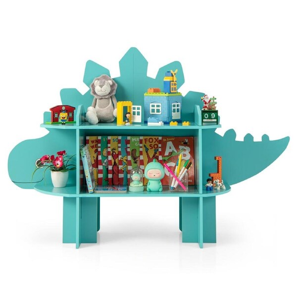 Costway Display Stand Bookcase 2-Tier Storage Organizer Display Rack w/Open Shelves Dinosaur Shaped Green