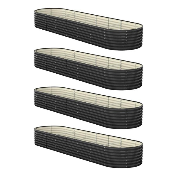 Livsip x4 Raised Garden Bed Kit Planter Oval Galvanised Steel 320cmX80cmX56cm