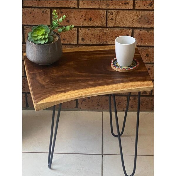 Bedside Table- Live Edge natural Wooden Side Table / Corner Table / Plant or book Stand Raintree Wood-OS56 model