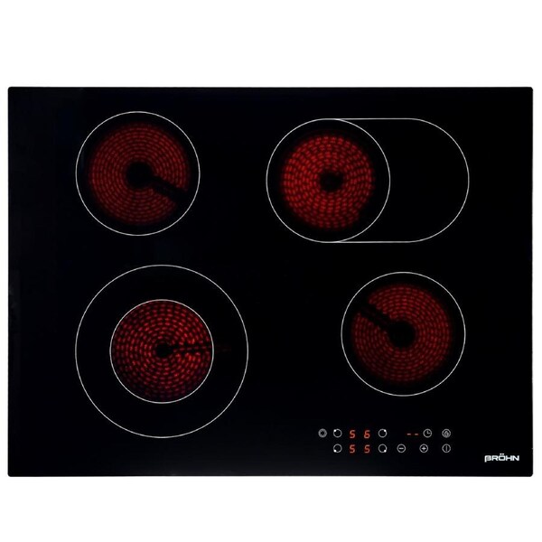 BROHN Premium 70cm Vitroceramic 4 Hobs 6 Heating Zones Bridged Electric Cooktop