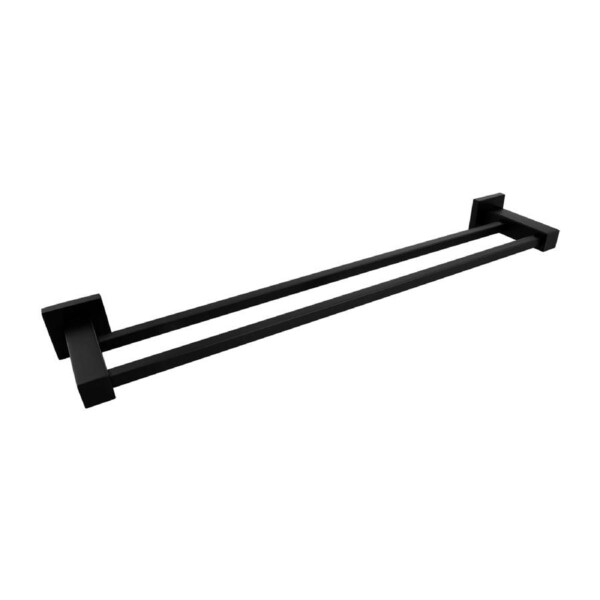 Bathroom 600mm Wall Double Towel Rack Rail Ring Stainless Steel Holder Bar Black