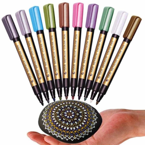 Catzon 10 Colors Medium Metallic Markers Pens Set for Rock Painting DIY
