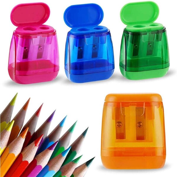 Catzon 4 Pcs Dual Holes Compact Colored Handheld Pencil Sharpener-8927