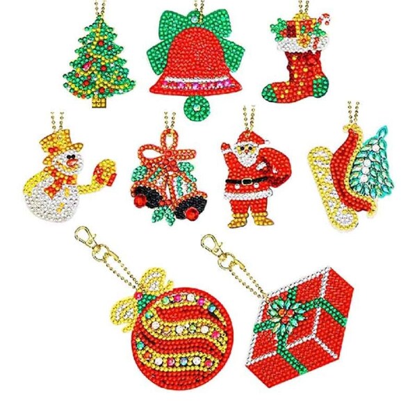 Catzon 9 Pack 5D Diamond Painting Keychain DIY Christmas Painting Kits