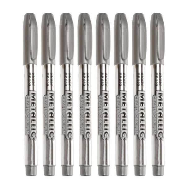 Catzon 8 Pcs Metallic Marker Pens for DIY Artist Illustration Crafts-Silver