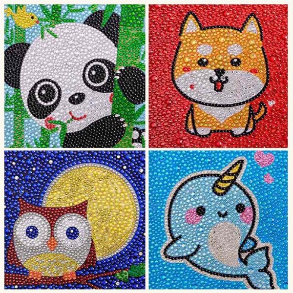 Catzon 4 Pieces 5D Diamond Painting Kit for Kids Full Drill Painting by Number Kits-A