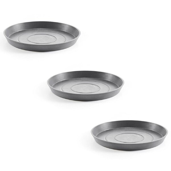 3x Ecopots Plant Pot Saucer Round 21 Grey 21x2.5cm Home Indoor/Outdoor Decor
