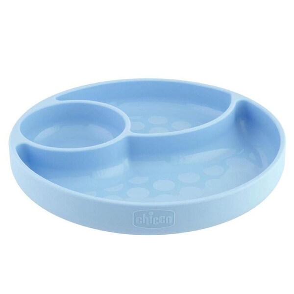 Chicco Nursing Silicone Divided Plate Baby Feeding Food Dish Round Teal 12m+